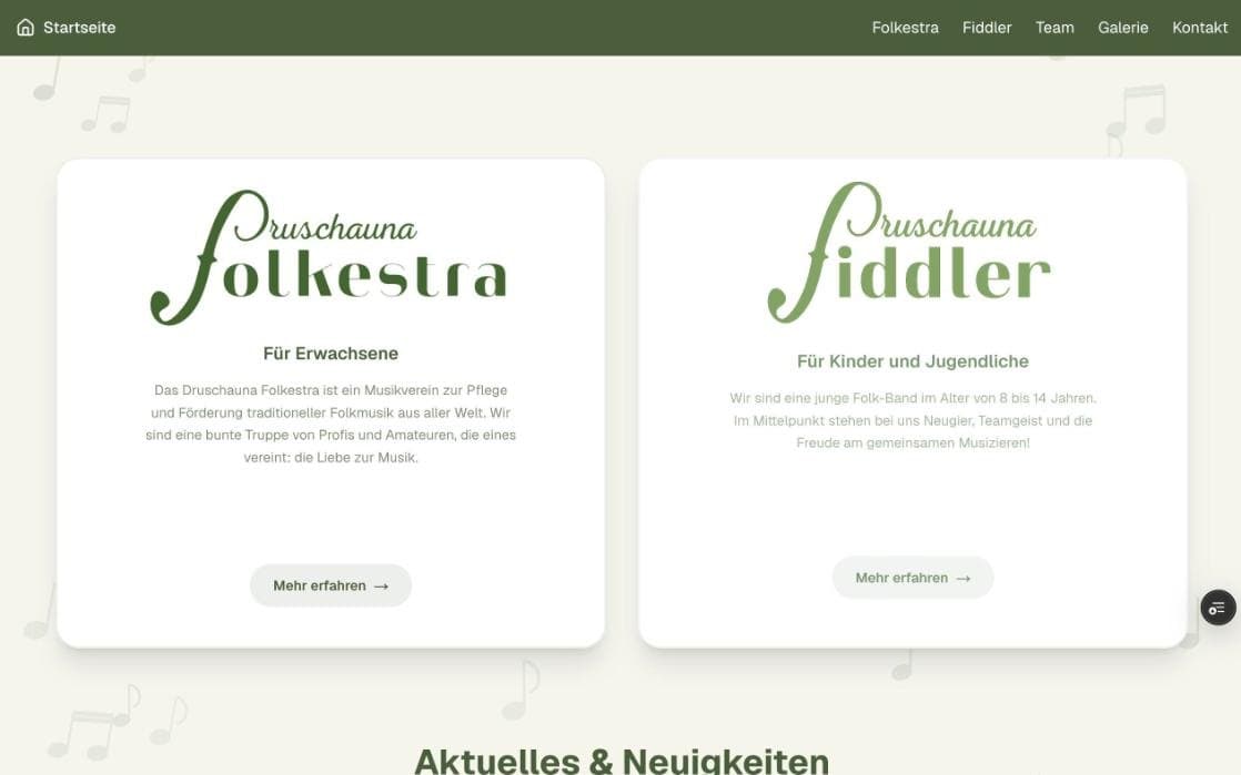 Druschauna Folkestra: Website für einen Musikverein